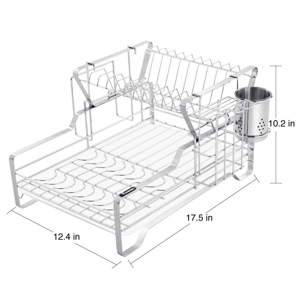 SMIO 2Tier Dish Rack 304 Stainless Steel Dish Drying Rack with Drai