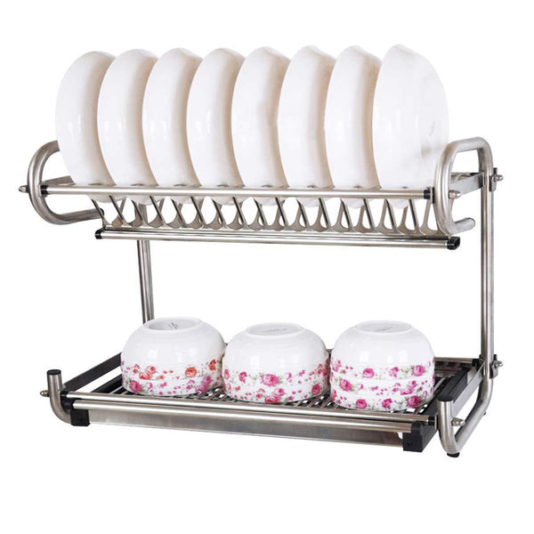 23.2" Kitchen Dish Rack 2 Tier Stainless Steel Cabinet Rack Wall Mounted with Drainboard Set Dish Bowl Cup Holder (23.2 inch)