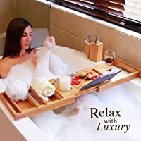 Expandable Bamboo Bathtub Tray with Book Holder & Free Soap Dish only $14.60