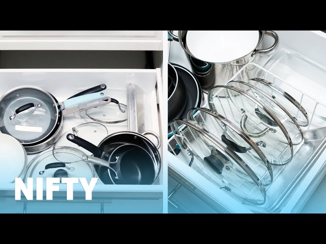 Get your life together with the Nifty Organization Journal: bit.ly/2AYkXm2 Here is what you'll need! Use a dish rack to organize pot lids