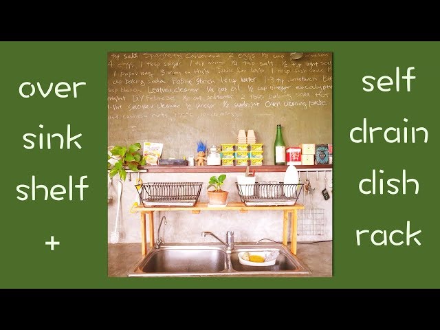 I wanted more kitchen counter space so I made this pine wood over-the-sink shelf to place my dish racks