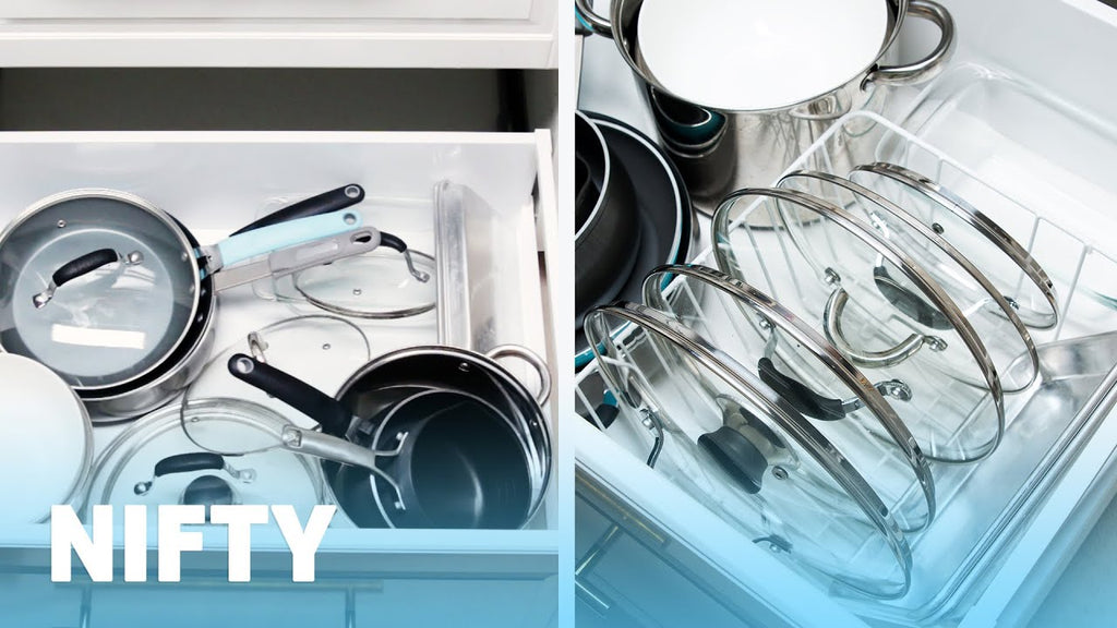 Get your life together with the Nifty Organization Journal: bit.ly/2AYkXm2 Here is what you'll need! Use a dish rack to organize pot lids