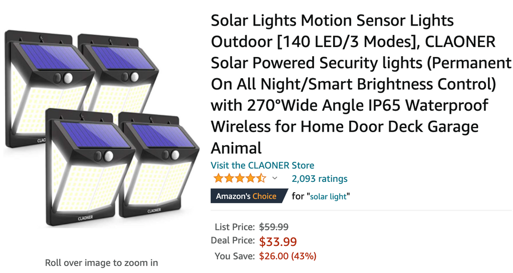 Amazon Canada Deals: Save 43% on  Solar Lights Motion Sensor + 38% on Wiki Dinosaur Pull Back Cars + More Offers