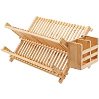 Amazon Basics Folding 2-Tier Bamboo Dish Drying Rack w/ Utensil Holder only $20.57