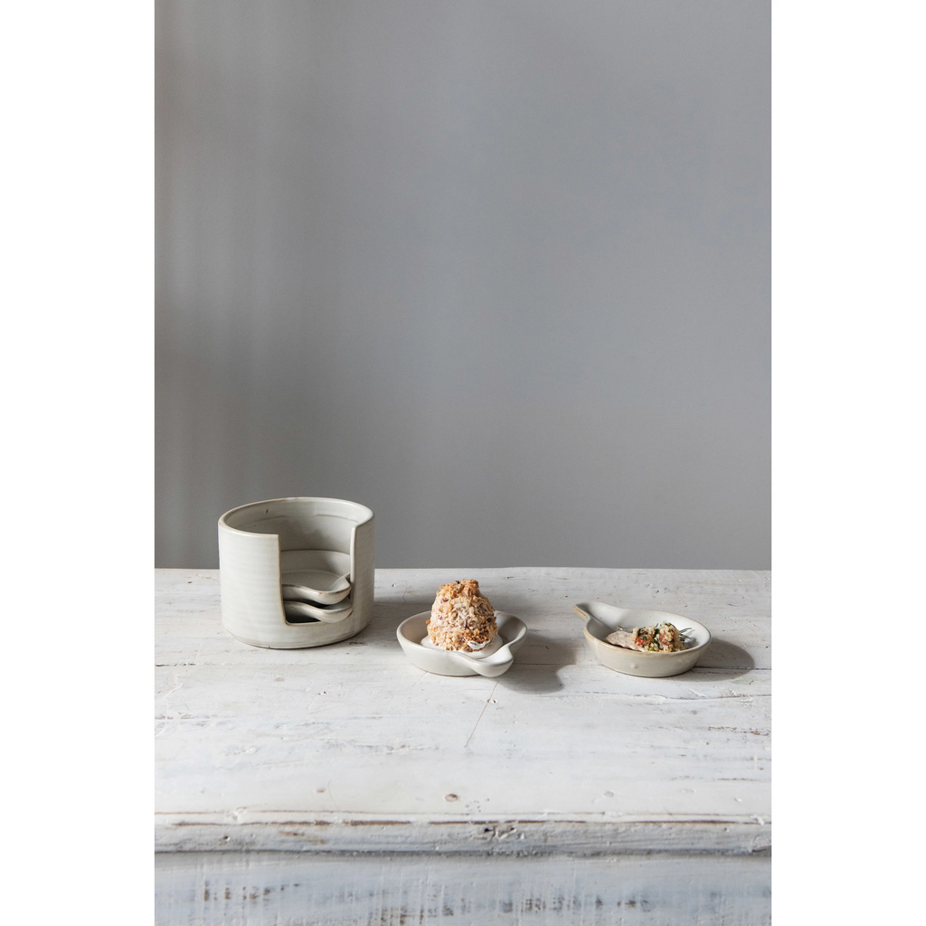 Stoneware Tapas Plates and Holder, Set of 5