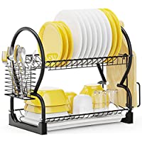 iSPECLE 2 Tier Dish Drying Rack with Utensil Holder and Drain Board only $14.99
