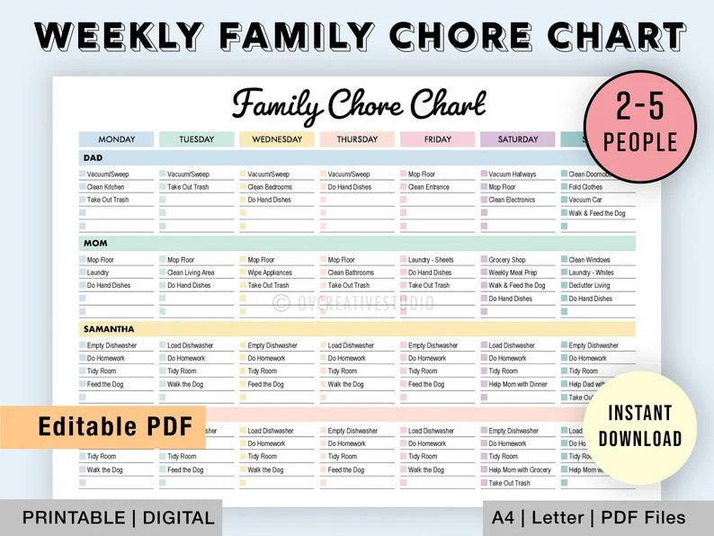 Printable Family Chore Charts You Can Edit