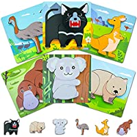 6-Pack Kippto Toddler Wooden Animal Puzzles only $7.00