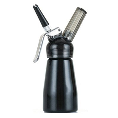 Professional N2O Aluminum Whipped Cream Dispenser with Nozzles and Cleaning Brush (250ml, Black)