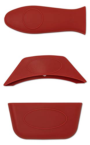 3-Pack Silicone Pot Handle Covers – Silicone Pan Handle Cover, Lid Handle Cover & Side Handle Cover | Best Heat Resistant Silicone Handle Cover (Pot Holder) by Breve Home Goods (Red)