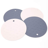 UNIEVE 4 Pack Silicone Trivets Mat and Hot Pad Mat 6.6"X 6.6" Round Pot Holder, Jar Opener and Spoon Rests, Non Slip, Flexible, Durable, Dishwasher Safe Heat Resistant (Grey & Light Pink)