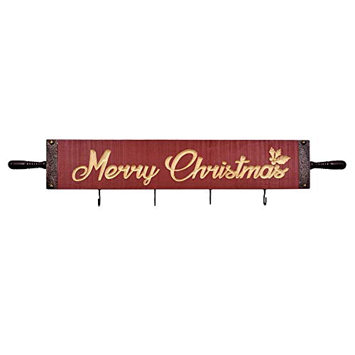 OUCHAN Christmas Wall Mounted Wooden Hooks - Sign Decor Rustic Wall Decor Key Holder Coat Rack with 4 Hook for Home and Kitchen