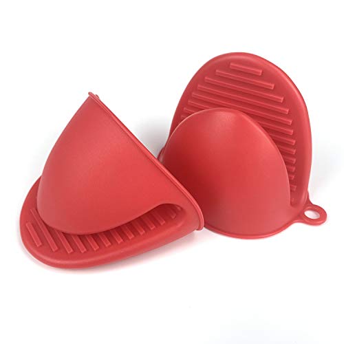 ZXFYE Silicone Cooking Gloves Silicone Pot Holder Mitts Heat Insulation Finger Protector Pinch Grips Kitchen Heat Resistant Gloves (1 Pair) (Red)