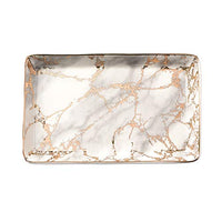Large Golden Striped Marble Plate - Ceramic Jewelry Tray, Ring Holder, Bracelets Plate, Dessert Dish - Perfect for Holding Small Jewelries, Rings, Necklaces, Earrings, Bracelets, Cosmetics, etc.