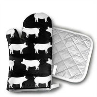 Ubnz17X Just Pigs - Black Oven Mitts and Pot Holders for Kitchen Set with Cotton Non-Slip Grip,Heat Resistant