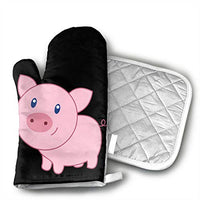 Cute Cartoon Pig Oven Mitts Kitchen Gloves and Pot Holders 2pcs for Kitchen Set with Cotton Neoprene Silicone Non-Slip Grip,Heat Resistant,Oven Gloves for BBQ Cooking Baking Grilling