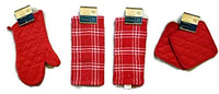 Home Collection Red Kitchen Linen Bundle Package Oven Mitts (1) Pot Holder (2) Kitchen Towels (2)