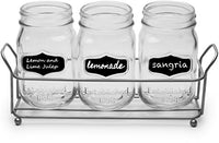 Circleware 69070 Trio Grand Mason Jar Glasses with Metal Holder Stand, Set of 4 Home & Kitchen Farmhouse Decor Beverage Drink Tumblers for Water, Beer and Juice, 17 oz, Black