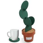 Drhob Flee 6-Piece Green Coaster Set with Flower Pot Shaped Holder for Drinks,Coffee,Cup