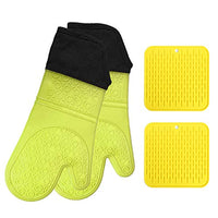 XSC Silicone Oven Mitts and Pot Holder Set of 4 Pieces, Heavy Duty Cooking Gloves, Kitchen Counter Safe Trivet Mats, Advanced Heat Resistance, Non-Slip Textured Designed. (Light Green)