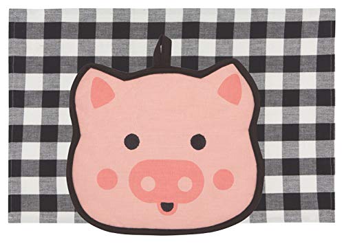 Now Designs 2029007aa Pocket Pals Kitchen Towel and Potholder Set, Penny Pig,