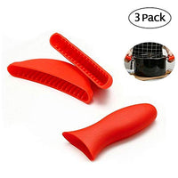 KOBWA 3 Pack Silicone Hot Handle Holder - 1 Long Holder and 2 Semicircular Handle Cover, Heat Protecting Silicone Anti-Hot Non-Slip Pot Handle for Cast Iron Skillets