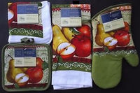 The Pecan Man ,Kitchen Apple Pear Ovenmitt Potholder Towel Dish Cloth Set of 4