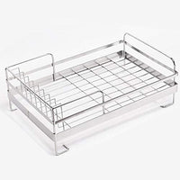 ?Expandable Dish Draining Rack - Stainless Steel Dish Drainer with Drip Tray & Cutlery Compartment Basket Functional Kitchen Organizer for Drying Vegetable and Fruit and Silverware? ?(39.5×26×14cm)