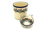 Polish Pottery Utensil Holder Set - Garden Party