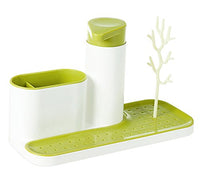 Kitchen Bathroom Sink Base Sink Tidy/Caddy Organizer Holder - Soap Dispenser Pump with Sponge & Scrubby - Scouring Pad Holder - Green