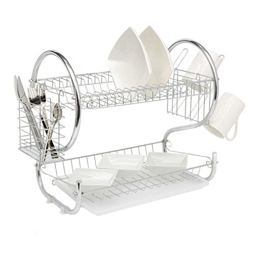 2 Tiers Dish Cup Drying Rack Holder Organizer Drainer Dryer Tray Cutlery In Kitchen