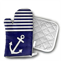 Ubnz17X Navy Blue Love Anchor Nautical Oven Mitts and Pot Holders for Kitchen Set with Cotton Non-Slip Grip,Heat Resistant