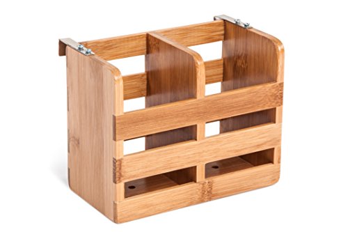 Trademark Innovations Bamboo Flatware Organizer and Holder with Metal Clips