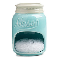 Blue Mason Jar Ceramic Sponge Holder - Great Organizer for Flatware, Cutlery, Silverware, and Kitchen Accessories | Crock Organizer | Vintage Decor & Collector Gift | Rustic Kitchen Accessory by World