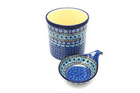 Polish Pottery Utensil Holder Set - Aztec Sky