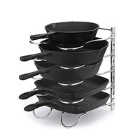 CAXXA Heavy Duty Pan Pot Lid Rack Organizer Cookware Storage Holder | 5 Adjustable Dividers For Kitchen Cabinet Shelf Pantry Counter, Chrome