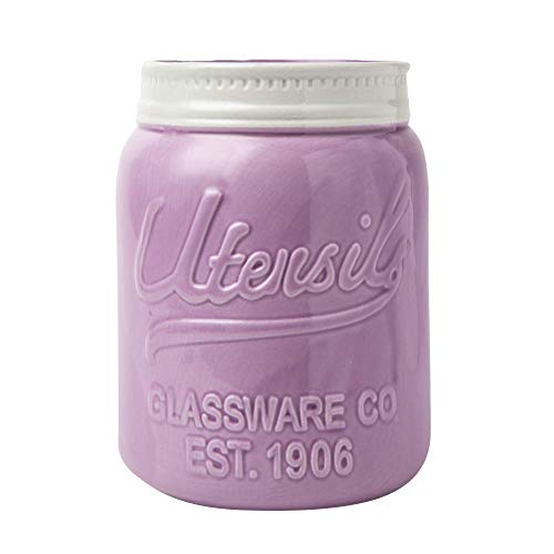 Lavender Utensil Holder Kitchen Caddy Wide Mouth Mason Jar Decorative Kitchenware Organizer Crock Chip Resistant Ceramic Dishwasher Safe Perfect to Neatly Store and Organize Purple, Large Size 7" High