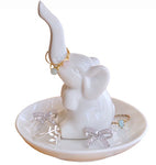 PUDDING CABIN Elephant Ring Holder Jewelry Tray for Wedding Birthday, White