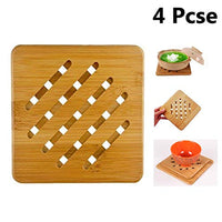 Bamboo Trivet Mat Set, Heavy Duty Hot Pot Holder Pads Coasters, Perfect for Modern Home Kitchen Decor, Set of 4, 7" Square