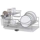Sakura Two-tiers Compact Dish Rack / Kitchenware Dish Drying Rack / Dish Drainer with Removable Plastic Tray and Extendable Stainless Steel Drip Tray, Iron with Chrome Finished, Easy to Assemble