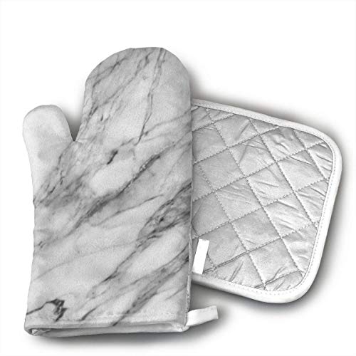 NoveltyGloves Carrara Marble Oven Mitts,Professional Heat Resistant Microwave BBQ Oven Insulation Thickening Cotton Gloves Baking Pot Mitts Soft Inner Lining Kitchen Cooking