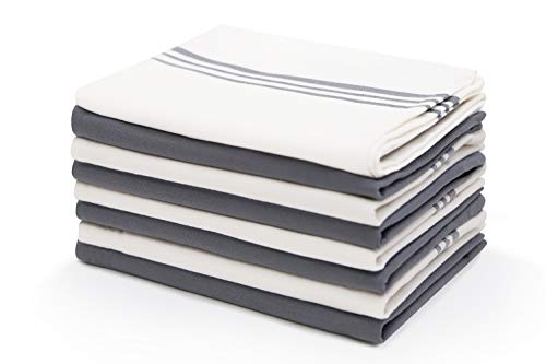 Harringdons Kitchen Dish Towels Cotton Tea Towels with Pot Holder, 9 Piece Set. Gray and White 4 of Each in Plain Weave. Large, Absorbent Dish Cloths 28” x 20”. There’s no Substitute for Quality.