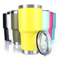 Pandaria 30 oz Stainless Steel Vacuum Insulated Tumbler with Lid - Double Wall Travel Mug Water Coffee Cup for Ice Drink & Hot Beverage, Yellow