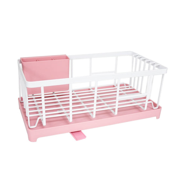Stylish Sturdy Stainless Steel Metal Wire Medium Dish Drainer Drying Rack for Kitchen Countertop（pink）
