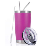 Toopify 20oz Stainless Steel Insulated Fuchsia Tumbler Travel Mug with Straw Slider Lid, Cleaning Brush, Double Wall Vacuum