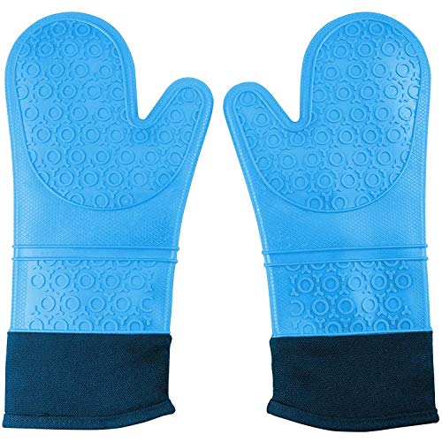 CalSunO Professional Silicone Oven Mitts Heat Resistant Commercial Grade Extra Long Quilted Cotton Lining Arm Guard- BBQ Grill Kitchen Versatile Insulated Potholder Comfortable Grip