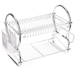 Kitchen Two Tier Stainless Steel Dish Drainer Drying Rack with Drain Board, Metal Dish Rack Utensil Cutlery Plate Chopstick Chopping Block Holder Organizer, 17 x 10 x 15 inch (L x W x H) (Silver-3)