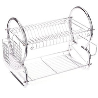 Kitchen Two Tier Stainless Steel Dish Drainer Drying Rack with Drain Board, Metal Dish Rack Utensil Cutlery Plate Chopstick Chopping Block Holder Organizer, 17 x 10 x 15 inch (L x W x H) (Silver-3)