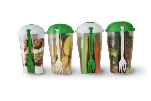 Portable Salad Container 2 Pack For Lunch To Go Includes Plastic Salad Shaker with Free e-book, Plastic Dressing Containers and Forks Compact and Travel Friendly