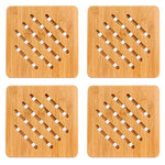 FreeBiz Bamboo Trivet Mat Set for Hot Dishes/Kettle/Cast iron/Glass pots/Pot Heavy Duty Hot Pot Holder/Pans/Dishes/Bowls (4pieces)